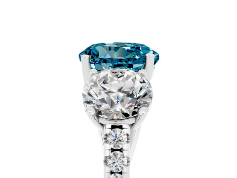 White gold Three-Stone Round Cut Blue Topaz Ring with Pavé Band and Prong Setting_17