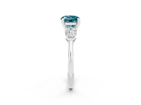 White gold Three-Stone Round Cut Blue Topaz Ring with Pear Side Stones and Four-Prong Setting_22