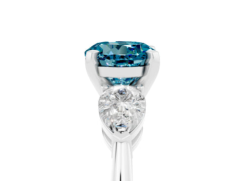 White gold Three-Stone Round Cut Blue Topaz Ring with Pear Side Stones and Four-Prong Setting_23