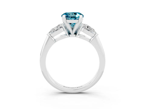 White gold Three-Stone Round Cut Blue Topaz Ring with Pear Side Stones and Four-Prong Setting_23