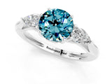 White gold Three-Stone Round Cut Blue Topaz Ring with Pear  Side Stones in Four-Prong Setting_13