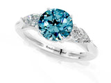 White gold Three-Stone Round Cut Blue Topaz Ring with Pear  Side Stones in Four-Prong Setting_49
