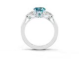 White gold Three-Stone Round Cut Blue Topaz Ring with Pear  Side Stones in Four-Prong Setting_51