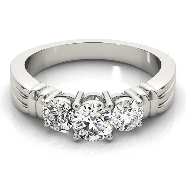 White gold Three-Stone Round Cut Channel Set Diamond Ring with Four-Prong Setting
