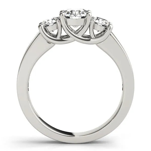 White gold Three-Stone Round Cut Channel-Set Diamond Ring with Prong Setting