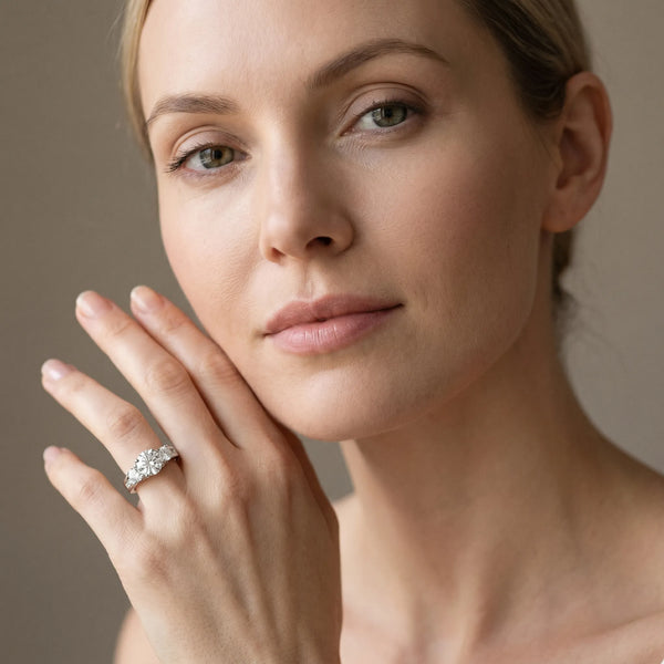 White gold Three-Stone Round Cut Channel-Set Diamond Ring with Prong Setting