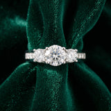 White gold Three-Stone Round Cut Channel-Set Diamond Ring with Prong Setting_19