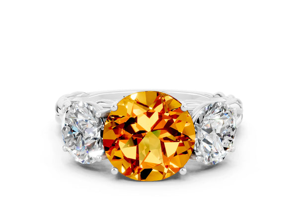 Platinum Three-Stone Round Cut Citrine Braided Band Ring with Four-Prong Setting