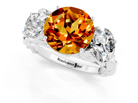 White gold Three-Stone Round Cut Citrine Braided Band Ring with Four-Prong Setting_13
