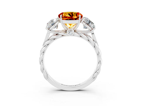 White gold Three-Stone Round Cut Citrine Braided Band Ring with Four-Prong Setting_15