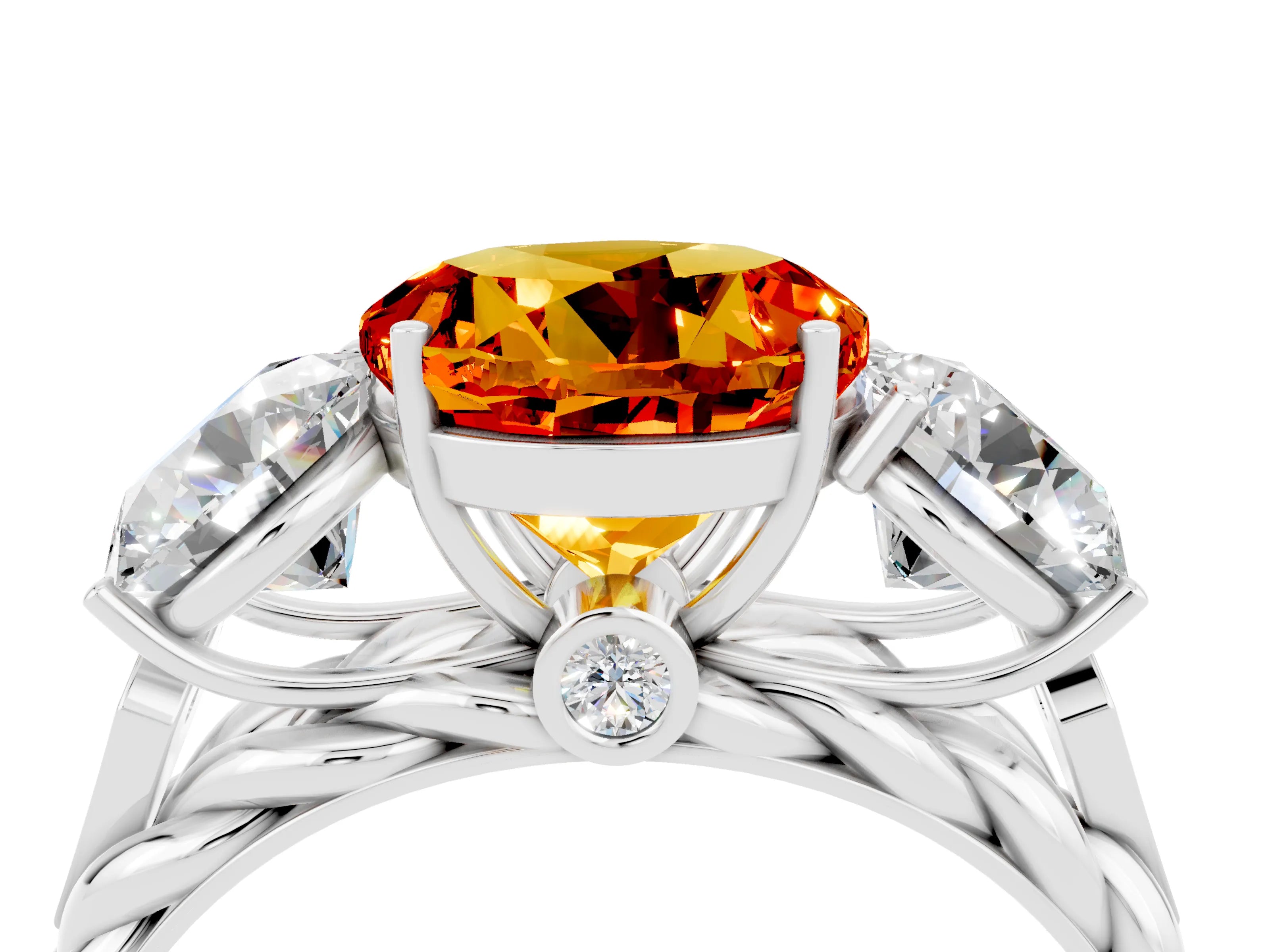 White gold Three-Stone Round Cut Citrine Braided Band Ring with Four-Prong Setting_16