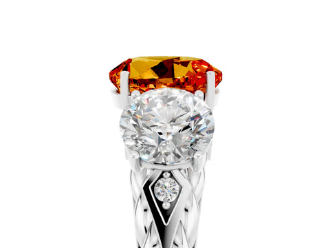 White gold Three-Stone Round Cut Citrine Braided Band Ring with Four-Prong Setting_17