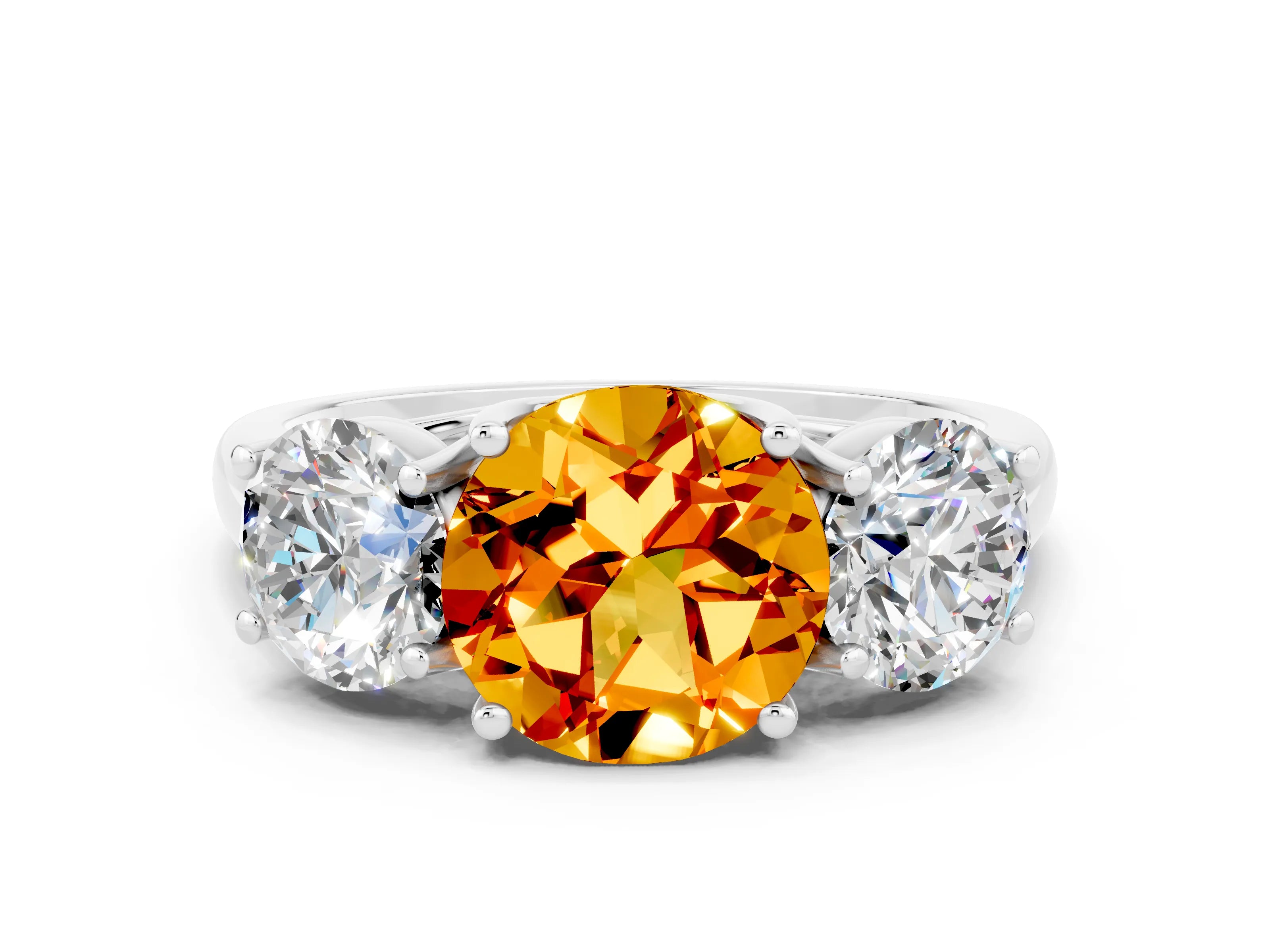 White gold Three-Stone Round Cut Citrine Engagement Ring with Prong Setting