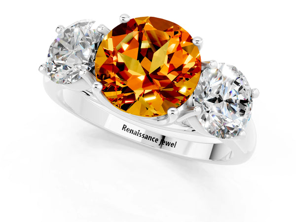 White gold Three-Stone Round Cut Citrine Engagement Ring with Prong Setting
