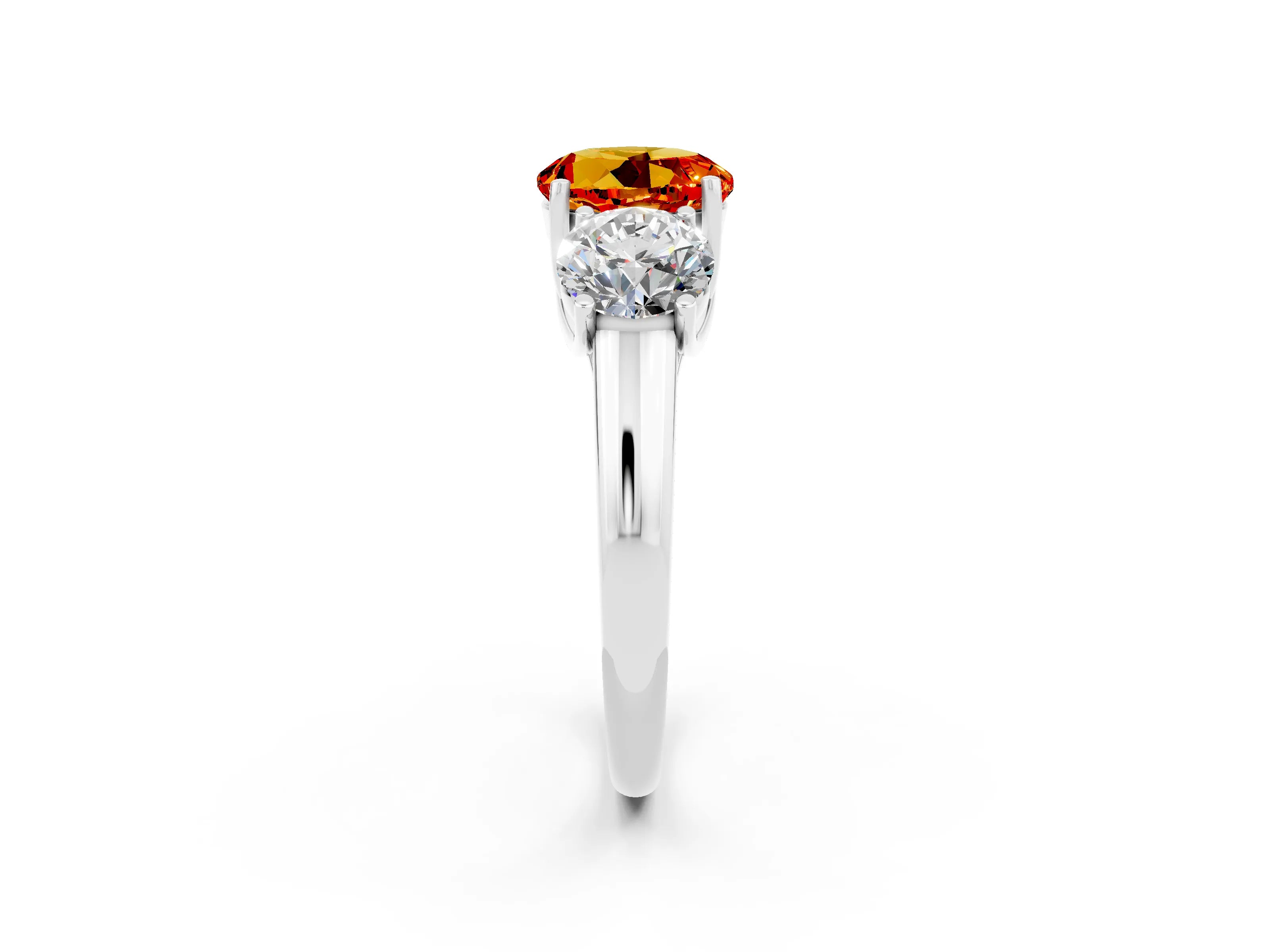 White gold Three-Stone Round Cut Citrine Engagement Ring with Prong Setting_2