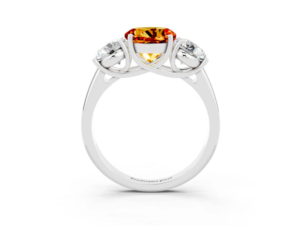 Silver Three-Stone Round Cut Citrine Engagement Ring with Prong Setting
