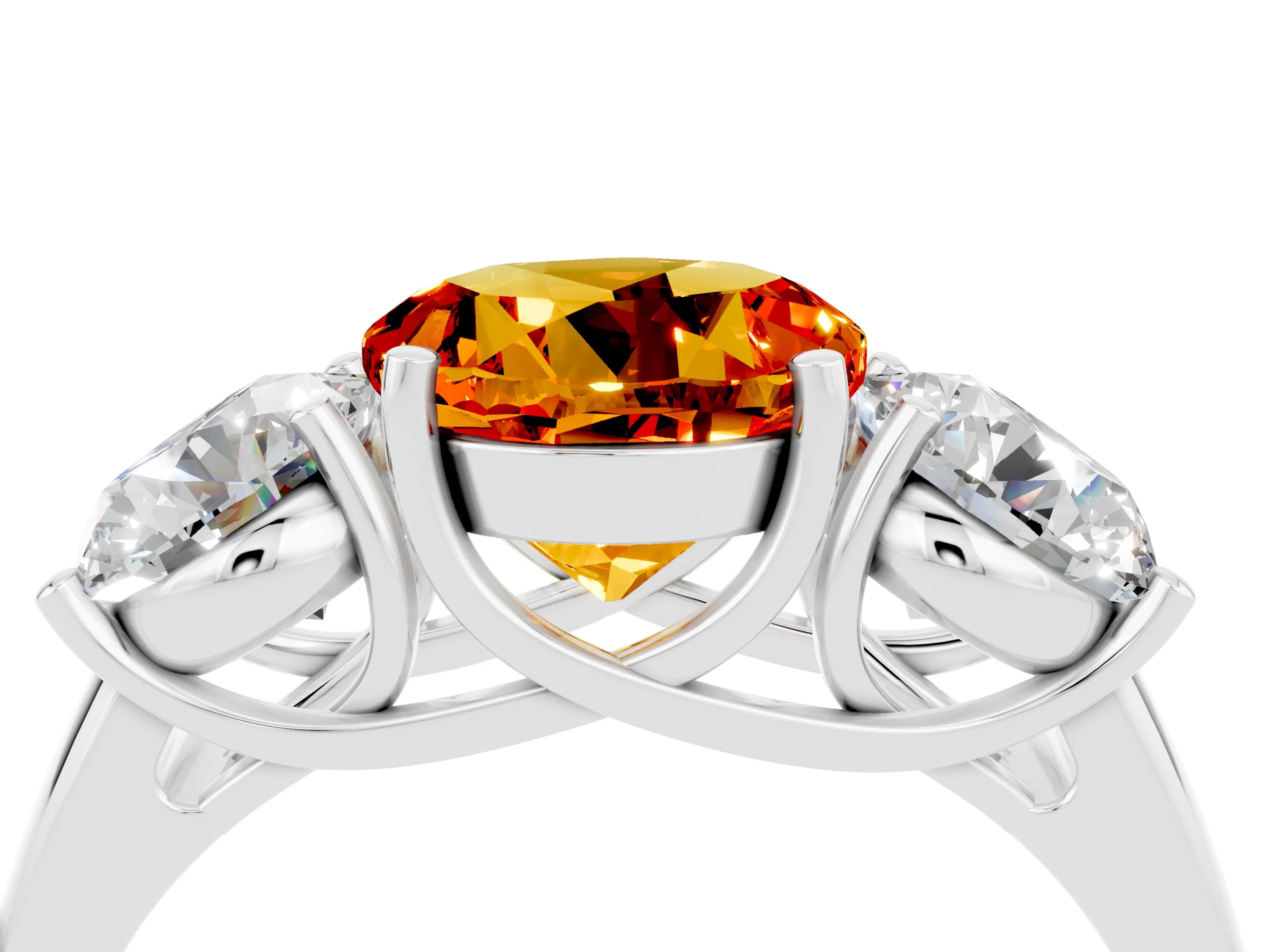 White gold Three-Stone Round Cut Citrine Engagement Ring with Prong Setting_4