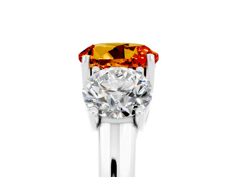 White gold Three-Stone Round Cut Citrine Engagement Ring with Prong Setting_5