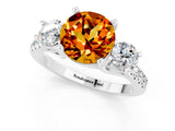 White gold Three-Stone Round Cut Citrine Pavé Band with Four-Prong Setting_1
