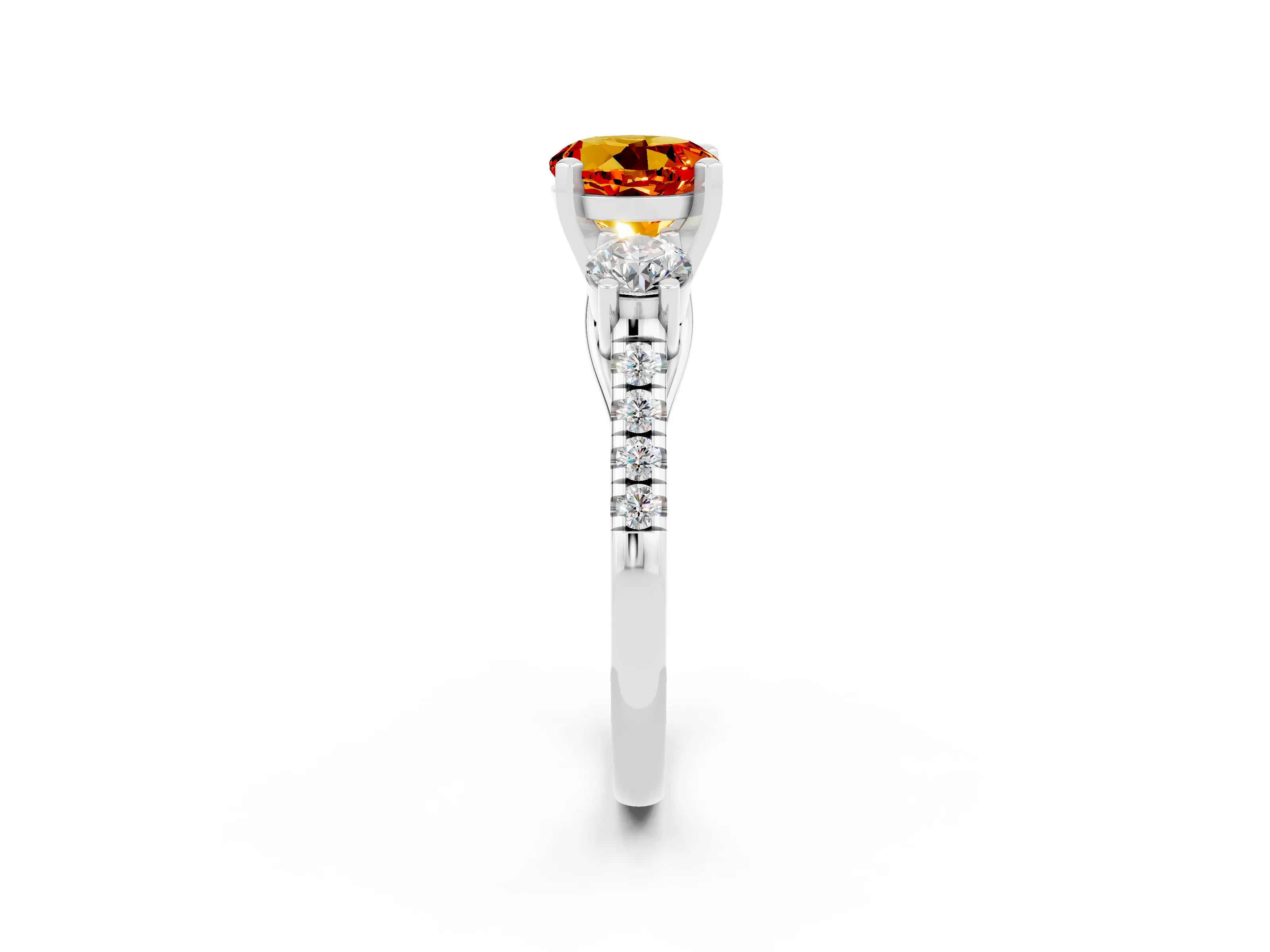 White gold Three-Stone Round Cut Citrine Pavé Band with Four-Prong Setting_2