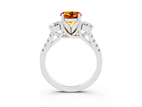 White gold Three-Stone Round Cut Citrine Pavé Band with Four-Prong Setting_3