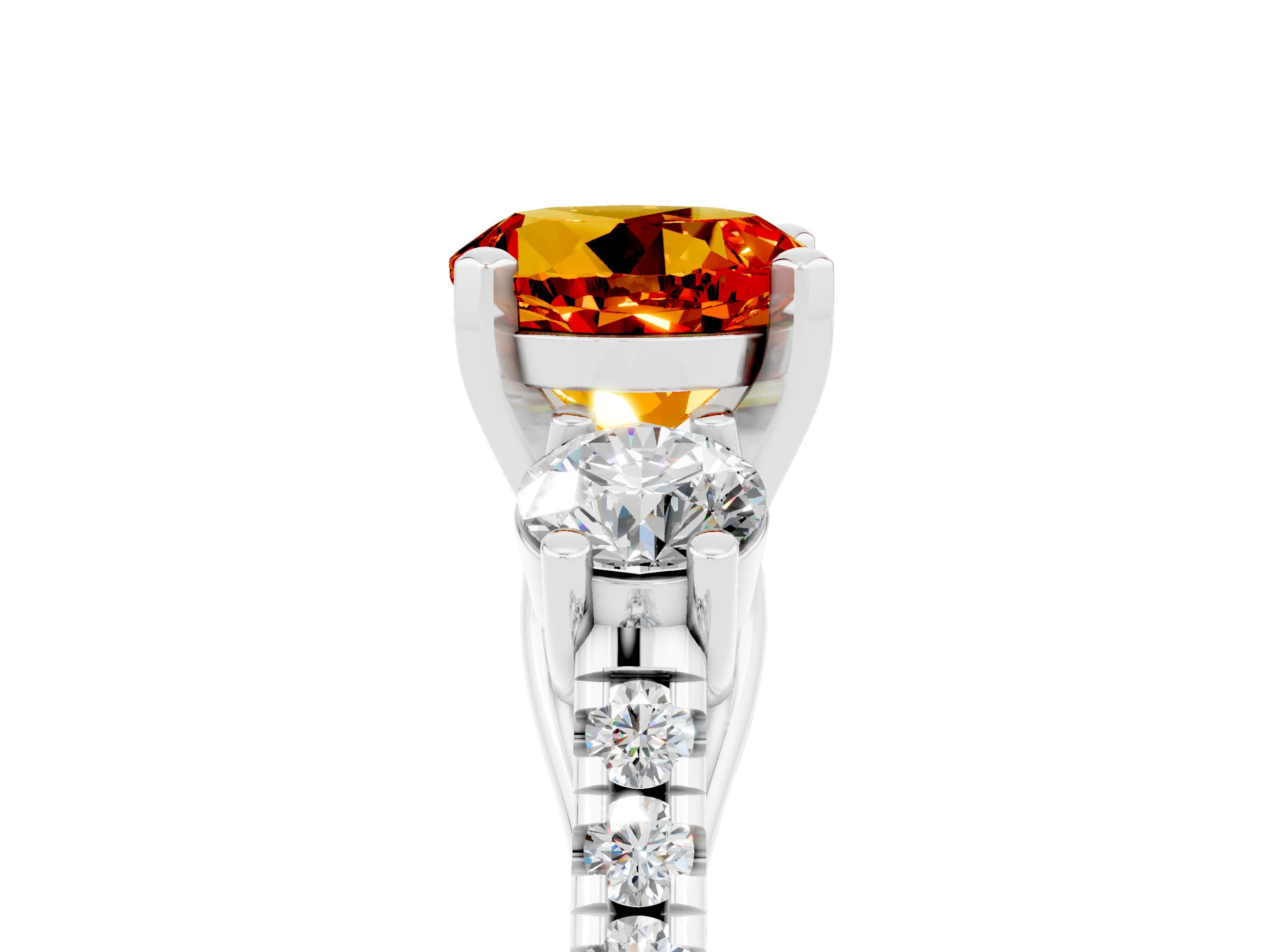 White gold Three-Stone Round Cut Citrine Pavé Band with Four-Prong Setting_5