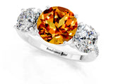 White gold Three-Stone Round Cut Citrine Ring with Pavé Band and Prong Setting_13