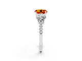 White gold Three-Stone Round Cut Citrine Ring with Pavé Band and Prong Setting_14