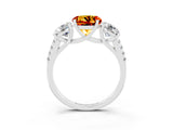 White gold Three-Stone Round Cut Citrine Ring with Pavé Band and Prong Setting_15
