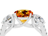 White gold Three-Stone Round Cut Citrine Ring with Pavé Band and Prong Setting_16