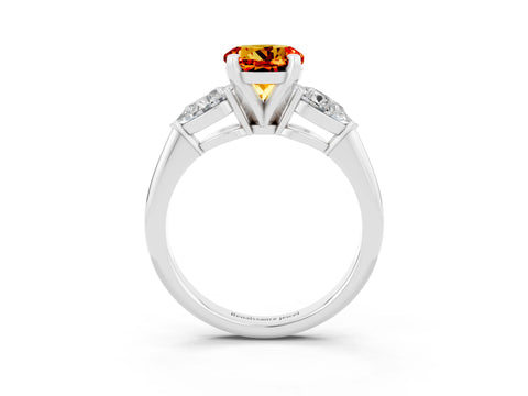 White gold Three-Stone Round Cut Citrine Ring with Pear Side Stones and Four-Prong Setting_21