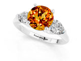 White gold Three-Stone Round Cut Citrine Ring with Pear Side Stones and Four-Prong Setting_24