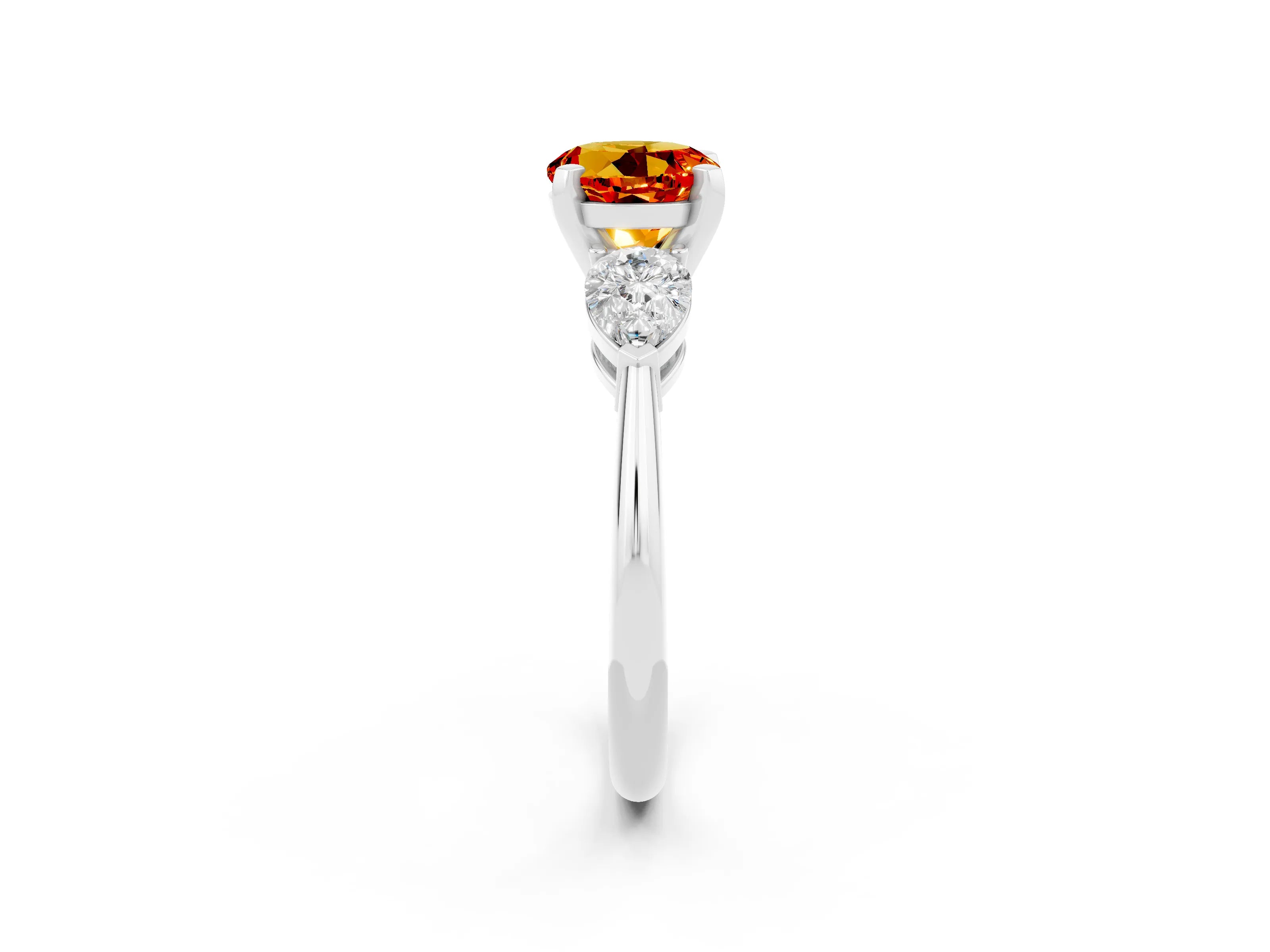 White gold Three-Stone Round Cut Citrine Ring with Pear Side Stones and Four-Prong Setting_25