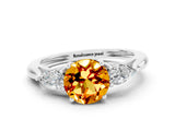 White gold Three-Stone Round Cut Citrine Ring with Pear  Side Stones in Four-Prong Setting_24