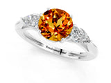White gold Three-Stone Round Cut Citrine Ring with Pear  Side Stones in Four-Prong Setting_25
