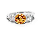 White gold Three-Stone Round Cut Citrine Ring with Pear  Side Stones in Four-Prong Setting_60