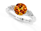 White gold Three-Stone Round Cut Citrine Ring with Pear  Side Stones in Four-Prong Setting_61