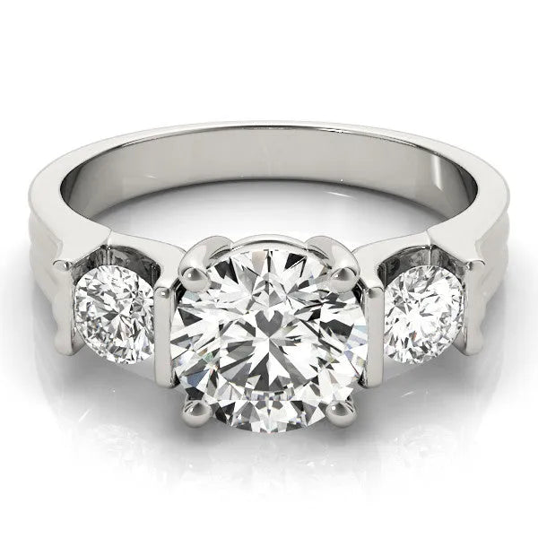 White gold Three-Stone Round Cut Classic Band Prong Setting Ring