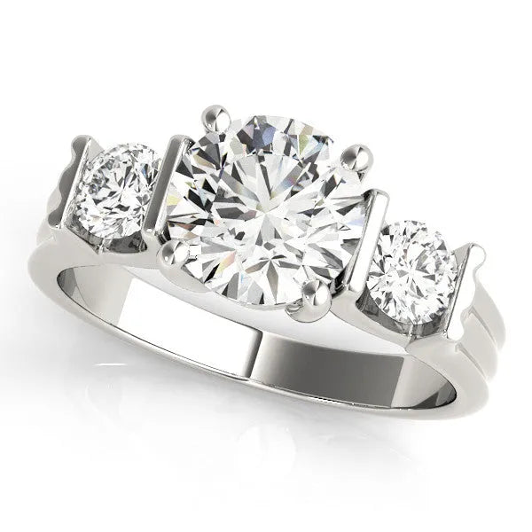 White gold Three-Stone Round Cut Classic Band Prong Setting Ring