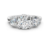 14K White Gold Three-Stone 3.09 Carat D VVS1 Round Cut Diamond Ring with Channel Set Band and Four-Prong Setting