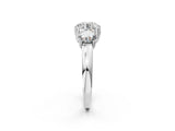 14K White Gold Three-Stone 3.09 Carat D VVS1 Round Cut Diamond Ring with Channel Set Band and Four-Prong Setting
