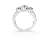 14K White Gold Three-Stone 3.09 Carat D VVS1 Round Cut Diamond Ring with Channel Set Band and Four-Prong Setting