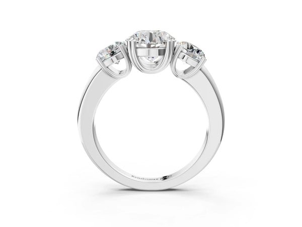 14K White Gold Three-Stone 3.09 Carat D VVS1 Round Cut Diamond Ring with Channel Set Band and Four-Prong Setting