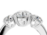14K White Gold Three-Stone 3.09 Carat D VVS1 Round Cut Diamond Ring with Channel Set Band and Four-Prong Setting