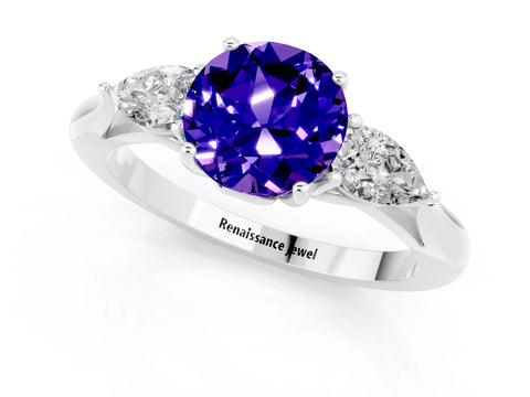 White gold Three-Stone Round Cut Cut Diamond Ring with Pear Side Stones in Four-Prong Setting_1