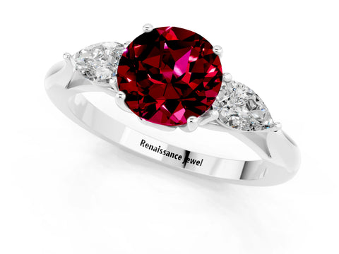 White gold Three-Stone Round Cut Cut Diamond Ring with Pear Side Stones in Four-Prong Setting_1