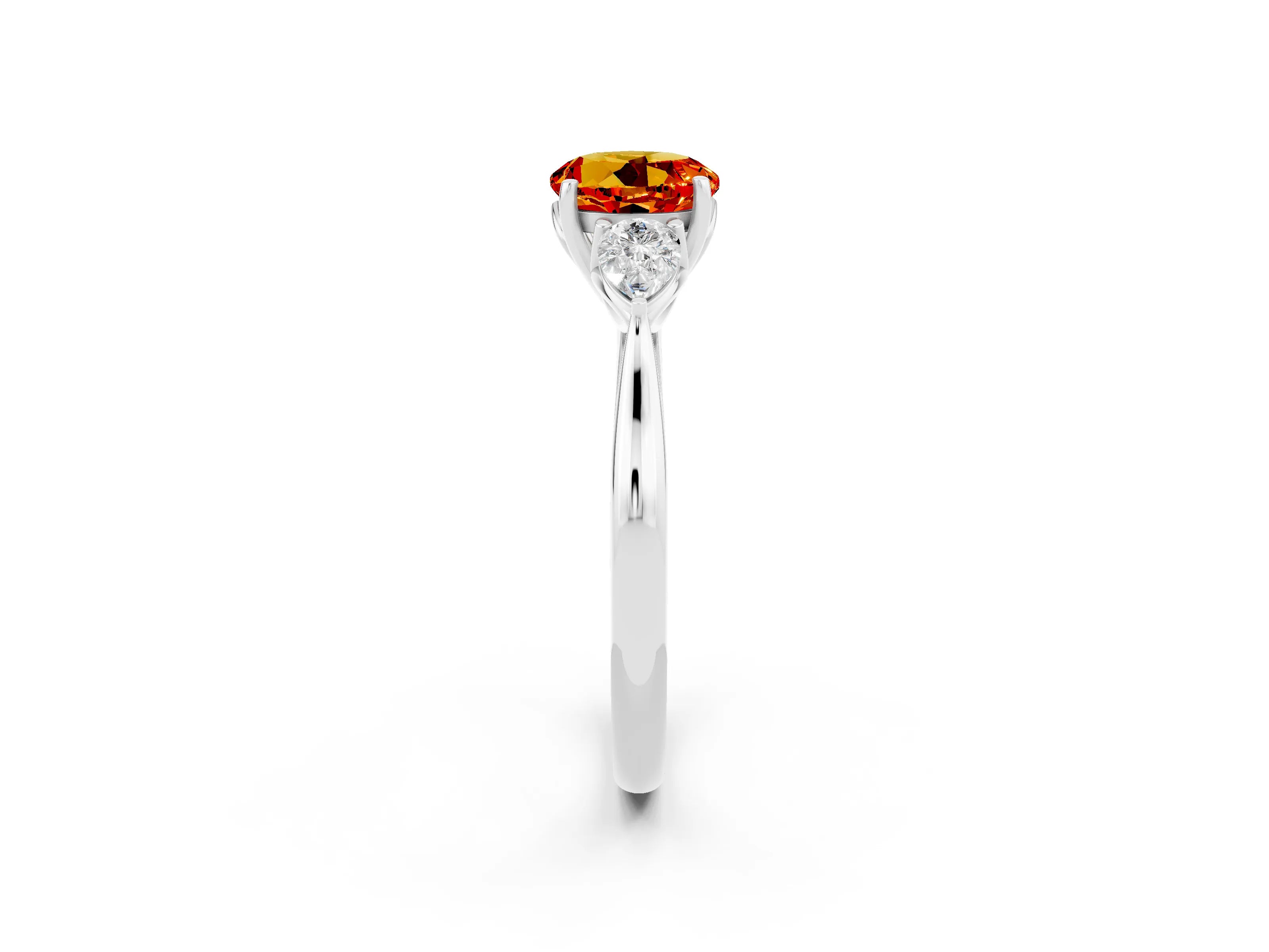White gold Three-Stone Round Cut Cut Diamond Ring with Pear Side Stones in Four-Prong Setting_2