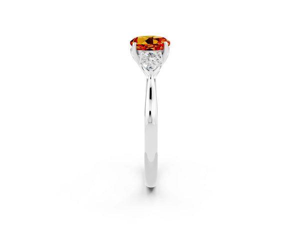 White gold Three-Stone Round Cut Citrine Ring with Pear  Side Stones in Four-Prong Setting