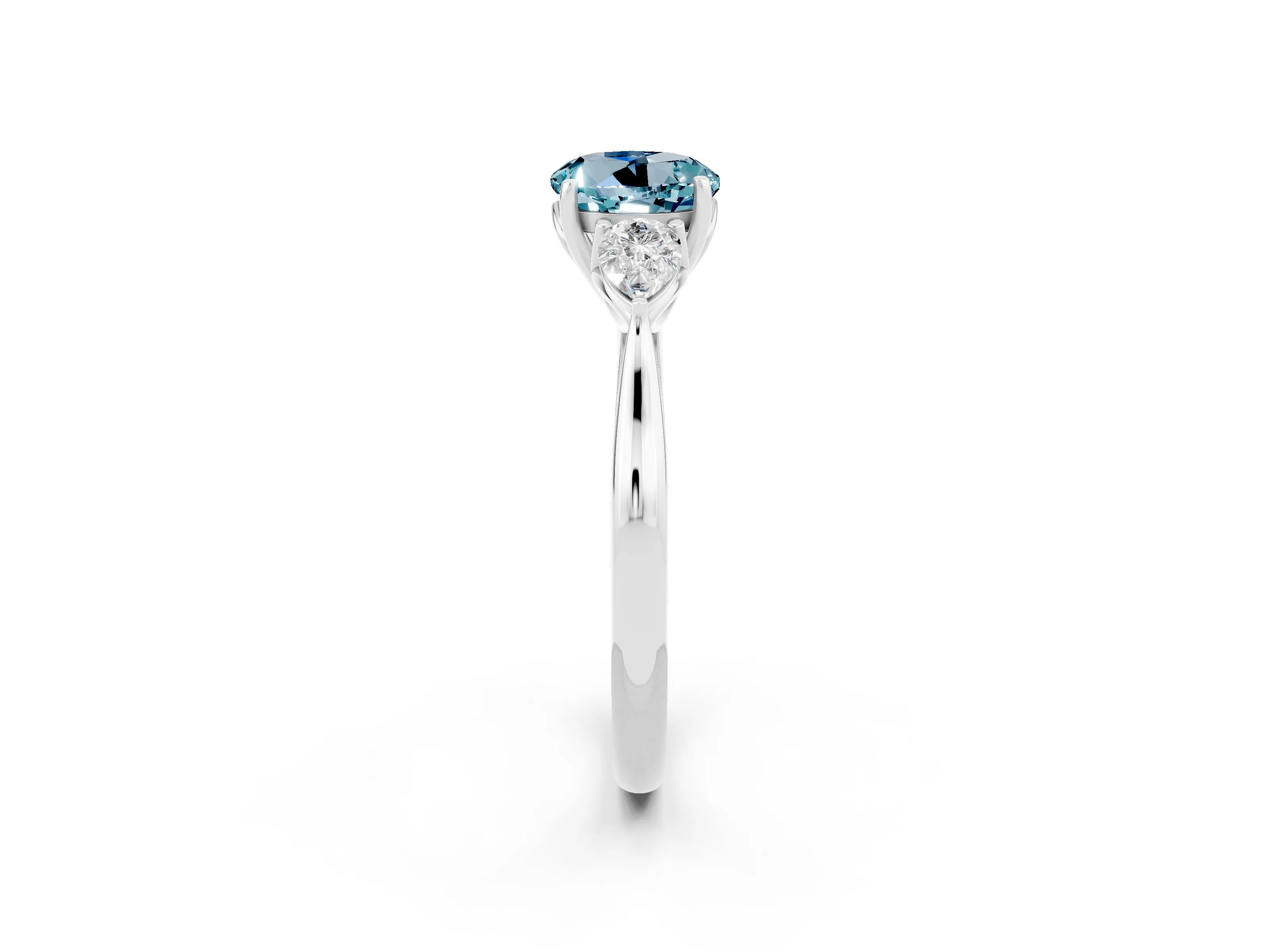 White gold Three-Stone Round Cut Cut Diamond Ring with Pear Side Stones in Four-Prong Setting_2