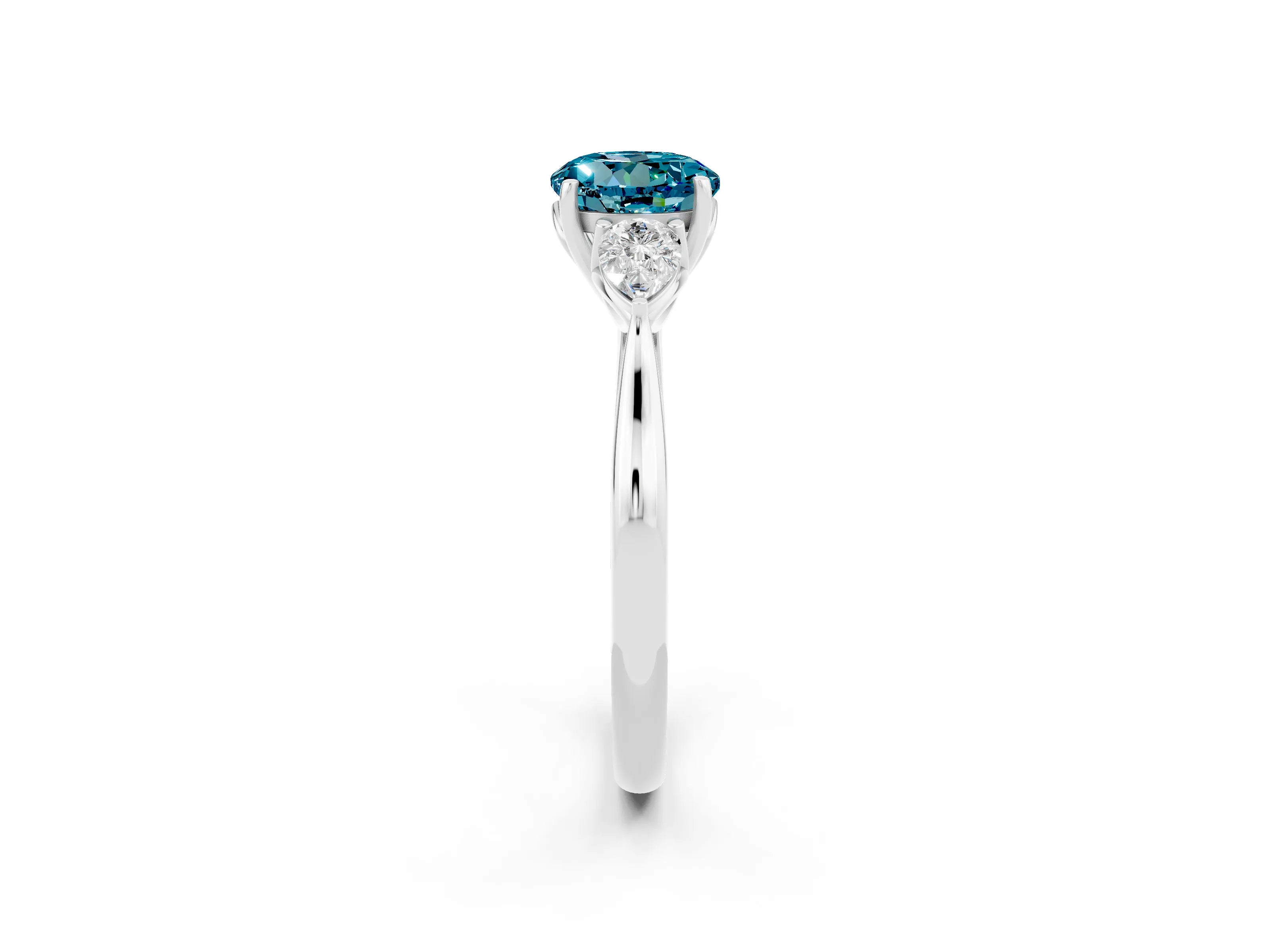 White gold Three-Stone Round Cut Cut Diamond Ring with Pear Side Stones in Four-Prong Setting_2